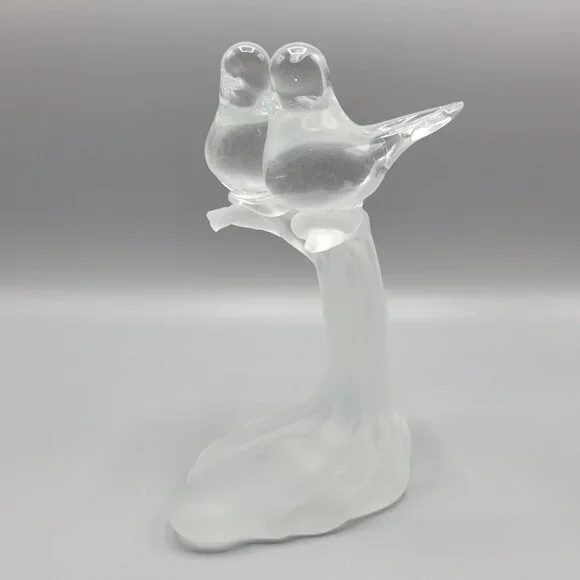 Vintage Artmark Glass Crystal Clear & Frosted Branch Love Birds Figurine 5.5" - Picture 2 of 15